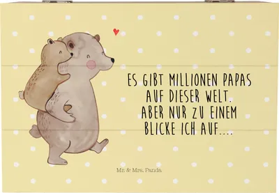 Produktbild von Mr. & Mrs. Panda Box Papa Bär 22 x 15 cm - Gelb Pastell - Geschenk, fotobox, Vatertag, Muttertag, Vater, Geburtstag, Truhe, schatztruhe, geschenkkiste, Geschenkbox