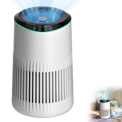 Produktbild von Luftreiniger für Zuhause Schlafzimmer Büro, HEPA Luftfilter für Rauch Haustier Schuppen Gerüche, Schlafmodus Blaues Umgebungslicht,Weiß