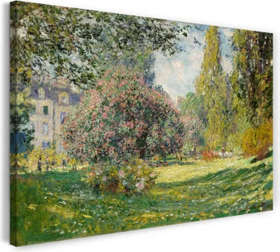 Produktbild von Leinwandbild (120x80cm): Claude Monet - Landschaft am Park Monceau (1876), echter Holz-Keilrahmen inkl. Aufhänger, handgefertigt in Deutschland