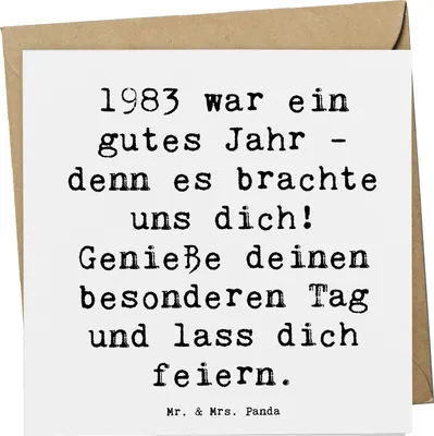 Produktbild von Mr. & Mrs. Panda Grußkarte Spruch 1983 Geburtstag - Weiß - Geschenk, Jubiläum, Feiern, Glückwunsch, Happy Birthday, faltkarte, gutes Jahr, 80er Jahre, Klappkarte, Alter
