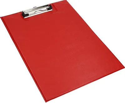 A red clipboard is shown against a white background.