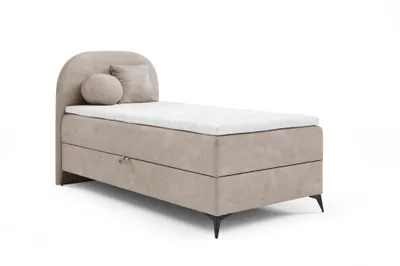 Produktbild von Boxspringbett 100x200cm JASMINE von ANTONIO mit Bettkästen und Topperr, Einzelbett mit Bonell Federkernmatratze, Härtegrad H4, Jugendbett, Samtbezug in Dunkelbeige
