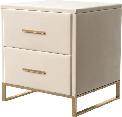 Produktbild von UnboxG Nachttisch 2er-Set Beige Samt mit 2 Schubladen, Gold Metallfuß – Elegante Schlafzimmer-Kommode