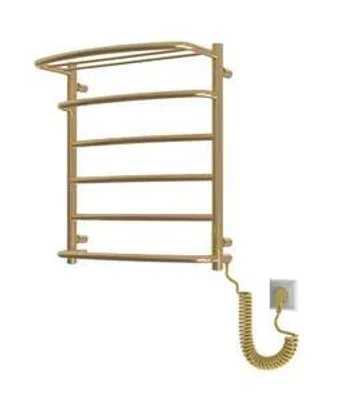 Obrázok produktu pre ELNA kúpeľňový radiátor elektrický vyhrievaný vešiak na uteráky do kúpeľne s policou zlatý PVD nerezová oceľ 105 W 61x53 cm s termostatom
