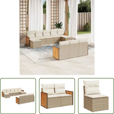 Produktbild von The Living Store 10-tlg. Garten-Sofagarnitur mit Kissen Beige Poly Rattan