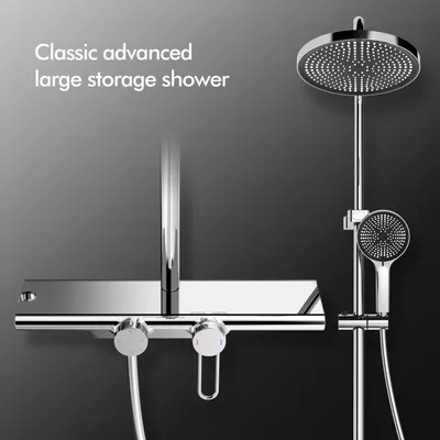 Produktbild von Homelody Duschsystem Chrom,Duschgarnitur für Bad,Dusche Komplett mit Lagerregal,Duschset Edelstahl, Duschgarnitur mit 400MM*110MM Große Lagerplattform
