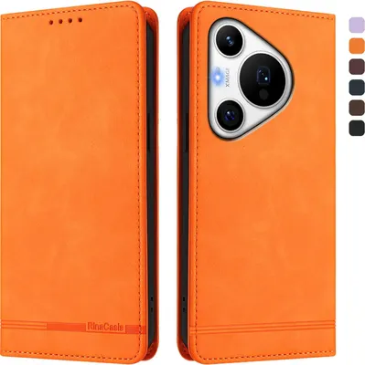 Image de Etui pour Huawei Pura 70 Pro/Pura 70 Pro+, étui rétro en cuirPolyuréthaneavec support et fentes pour cartes de crédit Orange