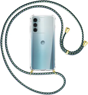 Produktbild von Handykette Backcover-Schutzhülle mit Band (Metall goldfarben) für Motorola Moto G200 5G - grün/blau/weiß