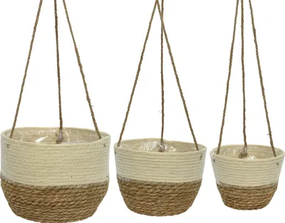 Produktbild von Blumentopf hängend geflochten 22x16cm + 24x17cm + 27x21cm 3er Set