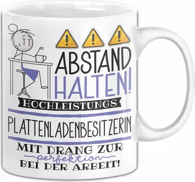 Produktbild von Plattenladenbesitzerin Tasse Geschenk Lustig Abstand Halten Hochleistungs-Plattenladenbesitzerin Mit Drang Zur Perfektion Bei Der Arbeit (Weiß)