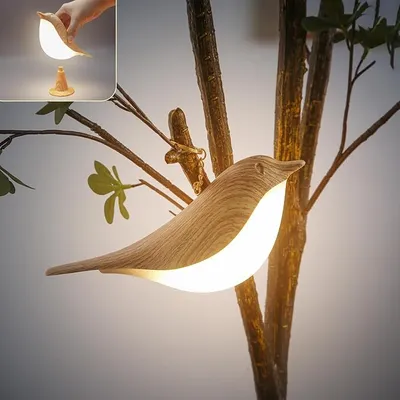 Produktbild von 15cm Braun Vogel LED Nachtlicht,USB -Ladung Nachttischlampe Tragbare Nachtlicht,Aromatherapie Diffusor,Kabellos Berührung dimmbar,Campinglampen