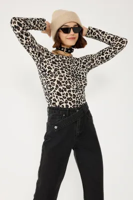 Produktbild von Langärmeliger Body mit Leopardenmuster, Black White, L
