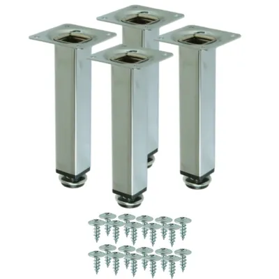 Produktbild von Möbelbeine mit Verstellung Chrom für Kommode, Schrank 15 cm, Set mit Schrauben 4 Stück