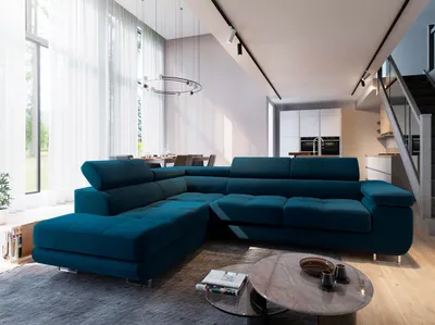 Produktbild von Masseno Ecksofa SELVA L-S mit Schlaffunktion L-Form, Sofa mit Bettkasten, Wohnzimmersofa, Couch, Soffa, Bettsofa, Couchgarnitur- Blau, MONOLITH 77