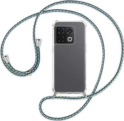 Produktbild von Handykette Backcover-Schutzhülle mit Band (Metall silberfarben) für OnePlus 10 Pro 5G - grün/blau/weiß