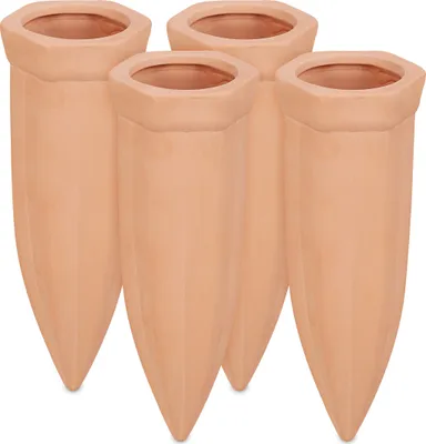 Produktbild von Relaxdays Tonspitzen Bewässerung, 4er Set, Gießhilfe für 1,5 l PET Flaschen, Gießkegel HBT: 15 x 5,5, x 5 cm, terracotta