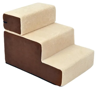Produktbild von PawHut Hundetreppe Katzentreppe Einstiegshilfe 3 Stufen Haustier Plüsch Beige