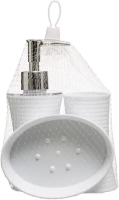Image de Ensemble d'accessoires de salle de bains (3 pièces) - distributeur, gobelet, porte-savon - blanc