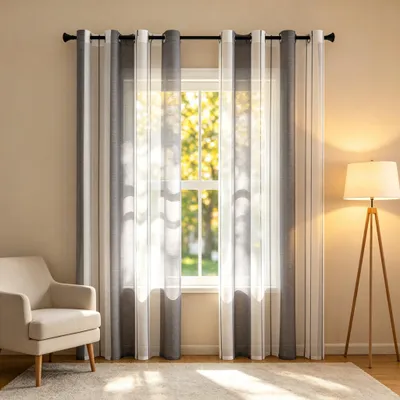 Immagine prodotto di Set di 2 tende trasparenti - Tenda con occhielli per soggiorno, stile moderno, a righe, trasparente, 90 g/m², occhielli Ø 4 cm, voile, 140 x 145 cm, grigio