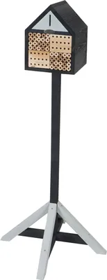 Produktbild von Dehner Insektenhotel Aliena, inkl. Ständer, 129 x 23 x 25 cm, Kiefernholz/Naturmaterial/Metall, schwarz/hellbraun/braun/silber