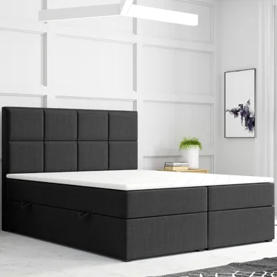 Produktbild von Boxspringbett PORTOFINO mit Bettkasten 180 x 200 cm Webstoff Schwarz Bett Bettkasten