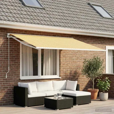 Zdjęcie produktu dla vidaXL Materiał na markizę, żółto-biały, 600 x 350 cm, poliester