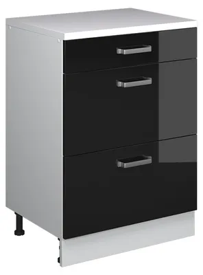 Image de Meuble sous pente Vicco R-Line Noir Haute brillance 60cm sans pente avec 3 tiroirs, Model 61734