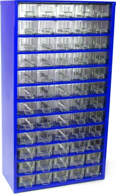 Produktbild von MARS Kleinteilemagazin mit 60 kleinen Schubfächern Metallgehäuse | HxBxT 55,1x30,6x15,5cm | Blau