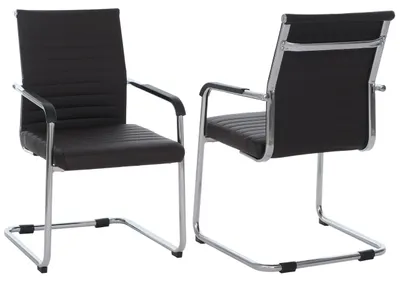 Produktbild von 2er-Set Besucherstuhl HWC-Q85, Konferenzstuhl Freischwinger, Metall Kunstleder 280 g/m² dunkelbraun