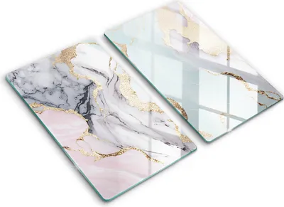 Produktbild von Glasschneideplatte - Herdabdeckplatte - 2x30x52 cm -Schneidebrett - Spritzschutz -Pastellmarmor