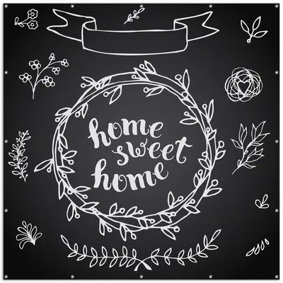 Produktbild von Wallario XXL Outdoor-Poster für Garten oder Balkon, Motiv Home sweet Home  Weiß auf Schwarz, in ca. 200 x 200 cm
