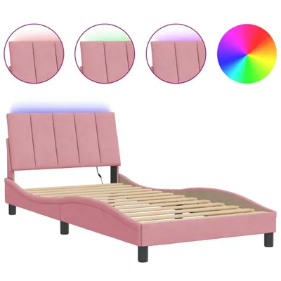 Obrázek produktu pro Rám postele s LED osvětlením bez matrace Hanko růžový 100 x 200 cm samet