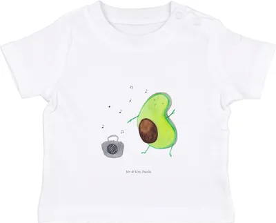 Produktbild von Mr. & Mrs. Panda Babyshirt Avocado Tanzen 0. - 6. Monat - Weiß - Geschenk, Baby  Shirt, Singen, Baumwollshirt, T-Shirt, Fröhlich, Kinder, Party, Musik