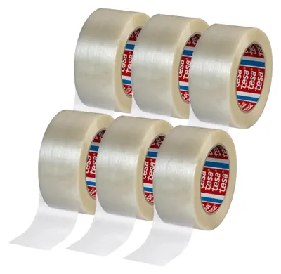 Produktbild von tesa PET Paketklebeband - Paketband mit starkem Halt - reißfestes Klebeband für leichte bis mittelschwere Pakete - Packband auf extra langer Rolle - Transparent - 6 x Rolle - 132 m x 50 mm