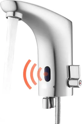 Immagine prodotto di Miscelatore touchless per lavabo - Rubinetto a sensore automatico - Sensore a infrarossi - Funzionamento a batteria - Miscelatore monocomando - Temperatura regolabile - Risparmio idrico - Cromo