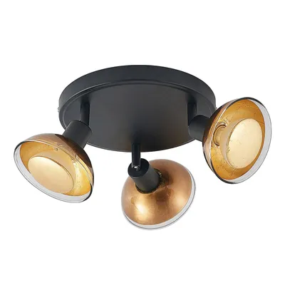 Produktbild von Lindby Deckenstrahler Erin, schwarz/gold, Ø 22 cm, Glas