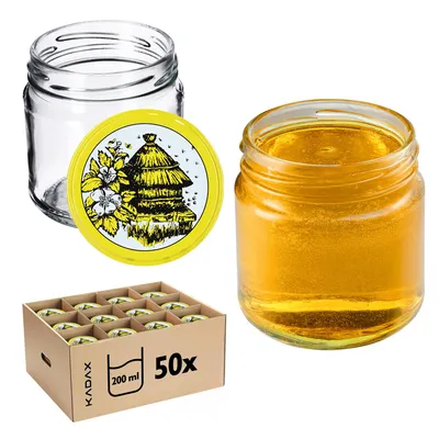 Zdjęcie produktu dla Słoiki do przetworów KADAX z pokrywką "Lerma", słoiki do przetworów, 200 ml, 50 sztuk, pokrywka z motywem psa