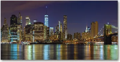 Produktbild von Tulup® Glas-Bild - 100x50 -Wandkunst - Wandbild hinter gehärtetem Sicherheitsglas  - Sehenswürdigkeiten & Architektur - Manhattan bei Nacht - Mehrfarbig