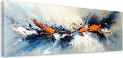Image de Toile abstraite gris bleu orange 150x50 Feeby Image colorée pour le mur, prête à être accrochée