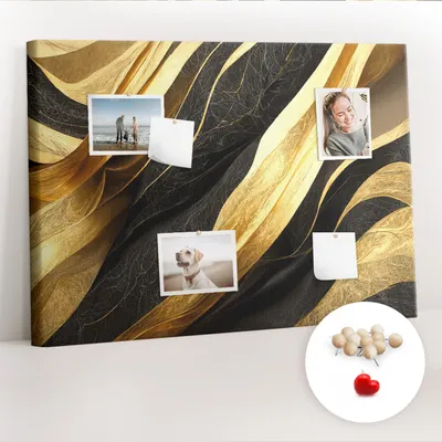 Immagine prodotto di Pannello forato in sughero - Bacheca con puntine per foto e appunti - 100x70 cm - Spille di legno, 100 pezzi - Design astratto ed elegante