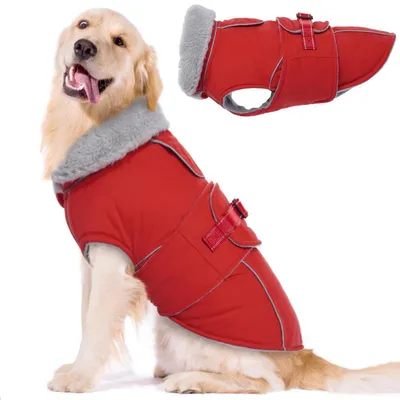 Image de Manteau pour chien, veste d'hiver, réfléchissant, imperméable, en polaire, rouge, taille XL