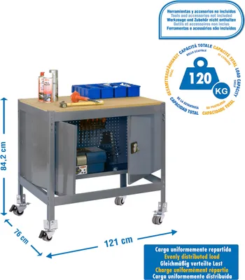 Produktbild von Metallarbeitstisch und Montage ohne Parafuses SIMONWORK MOBILE BT0 CABINET 1200 GRAU/HOLZ