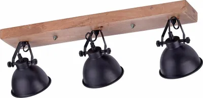 Image de Plafonnier-appliqueur, noir, bois, spots mobiles, L 74 cm
