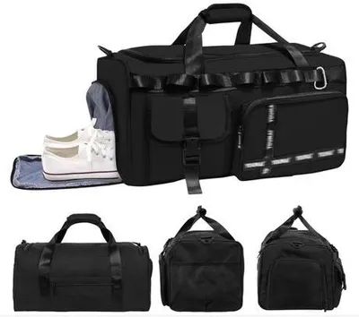 Produktbild von Große Sporttasche für Damen und Herren, 65 Liter, mit Schuhfach und Nassfach, Reisetasche, Schwimmtasche, Wochenendtasche, schwarz