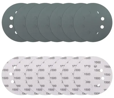 Obrázok produktu pre Brúsny papier, 70 kusov, 125 mm, s suchým zipsom, na mokré a suché použitie, zrniteľnosť 1500, 8 otvorov, určené pre excentrické brúsky