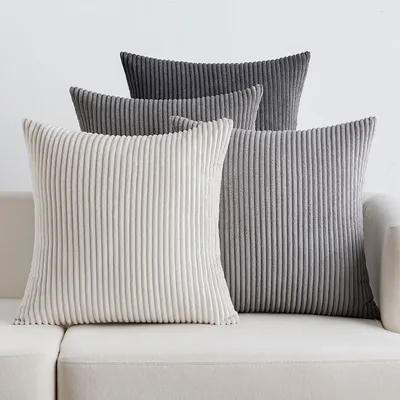 Produktbild von Cord-Kissenbezüge, 45 x 45 cm, 4er-Set, Dekokissen, Sofakissen, weiche Cord-Dekokissen für Sofa, Wohnzimmer, Schlafzimmer, dunkelgrau