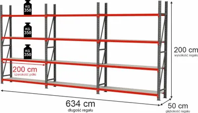 Zdjęcie produktu dla Regał magazynowy metalowy zestaw trzy moduły 12-półkowy Mega-M FORTIS 634x50x200cm