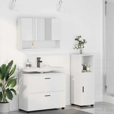 Productafbeelding van Maison Exclusive - Badkameraccessoireset, 3 stuks. Wit, van multiplex en metaal