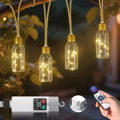 Image de Spot LED d'extérieur avec télécommande - 6 m, rechargeable par USB, pour le balcon, le camping, le jardin et l'éclairage de fête