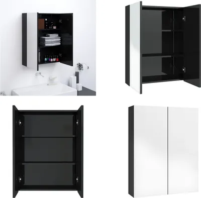 Obrázok produktu pre vidaXL Kúpeľňová zrkadlová skrinka 60x15x75 cm MDF lesklá čierna - Zrkadlová skrinka - Zrkadlové skrinky - Kúpeľňové skrinky - Skrinky do kúpeľne
